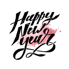 Happy New Year Vector Phrase Lettering Calligraphy Brush Watercolor