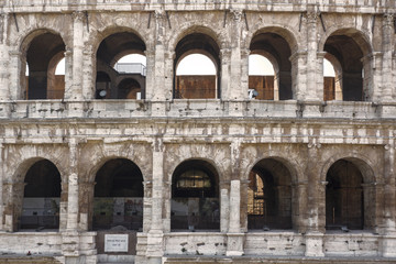 Detail of the Colosseum, known as Amphitheatrum Flavium, symbol of the city of Rome, of Italy and one of the seven wonders of the world. In ancient times it was used for gladiatorial shows.