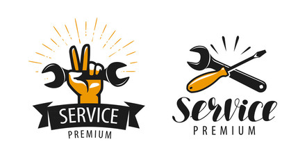 Service logo or label. Repair, workshop icon. Vector illustration