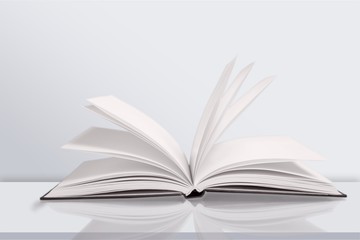 Open book isolated on white and letters
