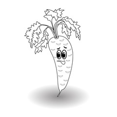 Cartoon vegetable - outline parsley, parsnips. Cute character vegetable parsley, parsnips face isolated on white background vector illustration. Simple outline parsley, parsnips face icon vector. 