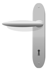 Door handle with keyhole. Gray metallic doorknob. Isolated vector illustration on white background.