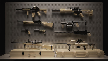 Tan Firearms Display 3d Illustration 3d Rendering - obrazy, fototapety, plakaty