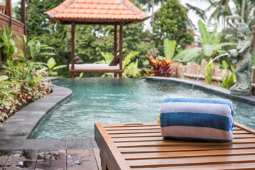 Sun bed at private pool in Bali - Indonesia