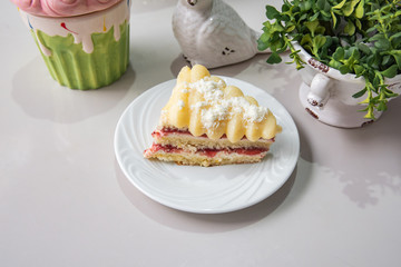 Mini white cake - With plate and white background on a decorated table