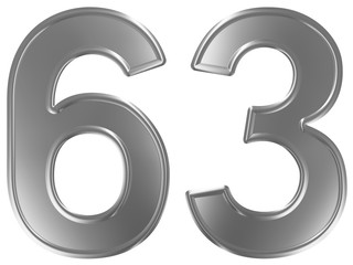 Numeral 63, sixty three, isolated on white background, 3d render