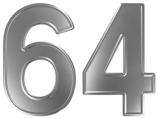 Numeral 64, sixty four, isolated on white background, 3d render