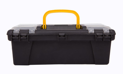 Black Plastic Toolbox with Yellow Handle