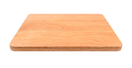 Brown wooden cutting board on white background
