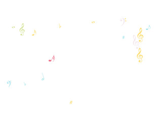 Music Notes Confetti Falling Chaos Vector. Music Symbols Texture Poster Background Elements. Party Night, Festival, Celebration or Concert, Melody Notes Trail. Decorative Song Sheets Chaos Effect.