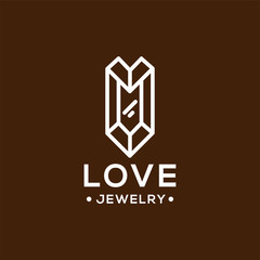 Love Jewelry diamond logo line vector icon