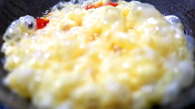 Egg falling on frying pan clips, Fried omelette