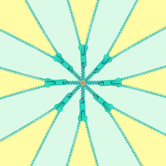 blue zipper arrange in 8 points star on light blue and yellow background