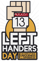 Left Hand Holding Calendar with Date for Left Handers Day, Vector Illustration