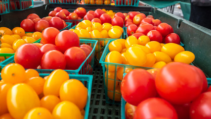 Close Up View of Small Basket of Tomatos For Sale