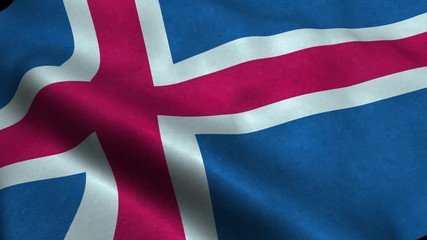 Photorealistic 4k Close up of iceland flag slow waving with visible wrinkles and realistic fabric. A fully digital rendering, 3D Animation. 15 seconds 4K, Ultra HD resolution iceland flag animation.