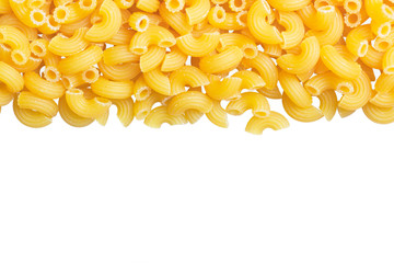 Macaroni angle pasta closeup with copy space and clipping path on white background