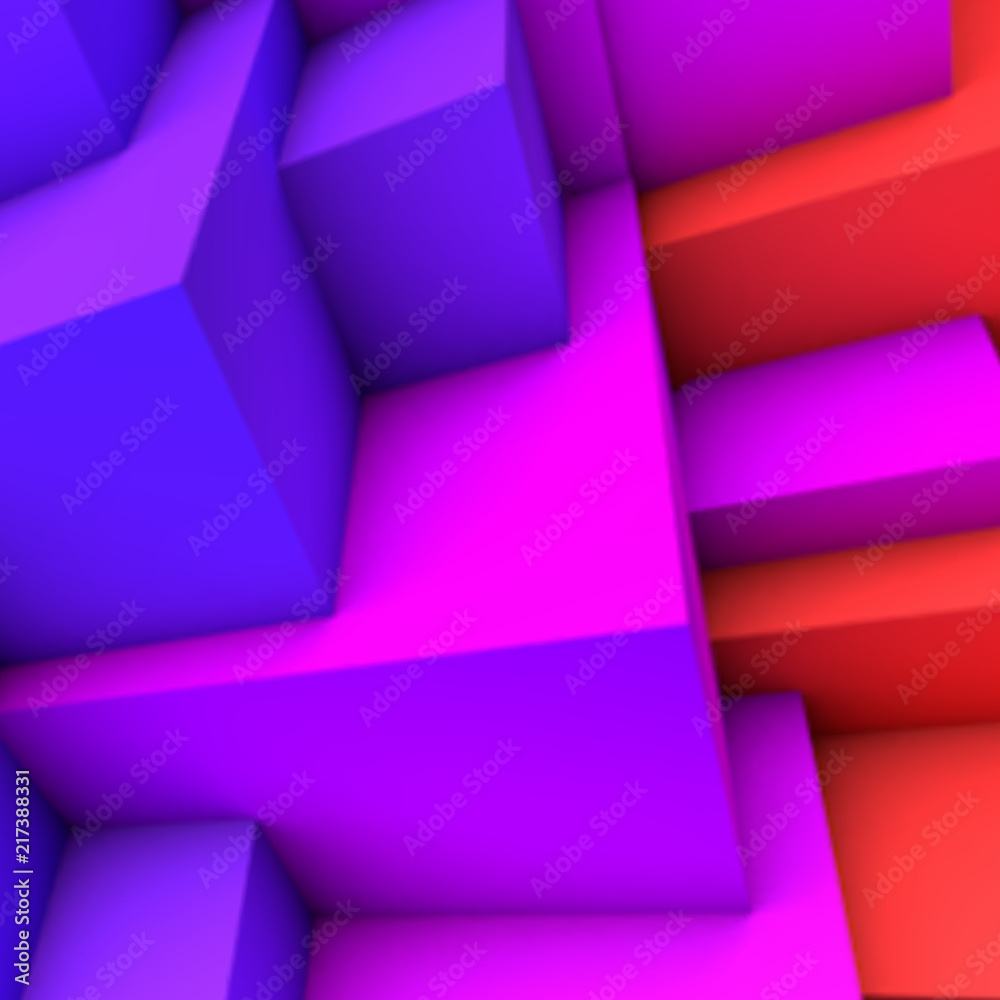 Poster abstract background with blue to red gradient overlapping cubes