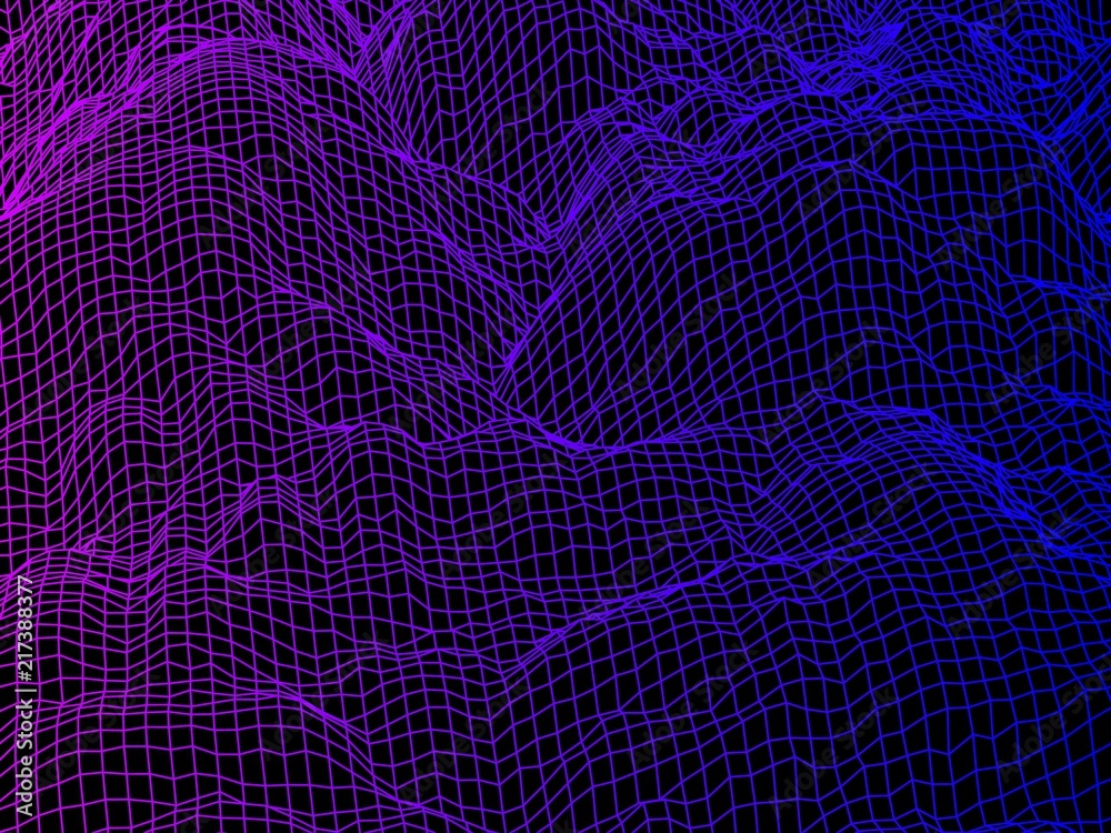 Poster digital landscape with mountains or clouds made of line grid