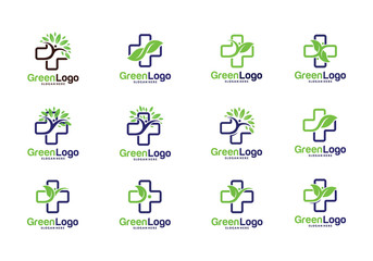 Set of Health tree people logo and Icon Template, Green logo vector