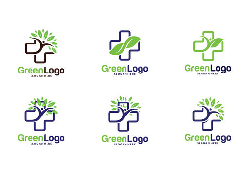 Set of Health tree people logo and Icon Template, Green logo vector