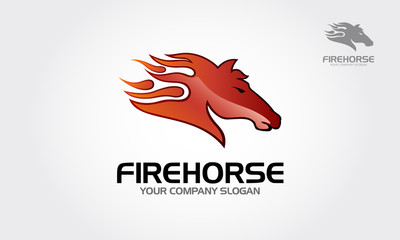 Obraz premium Fire Horse Vector Logo Template. Horse head illustration with a mane looking like a fire flame. Speed, freedom and strength symbol. Fire horse logo illustration.