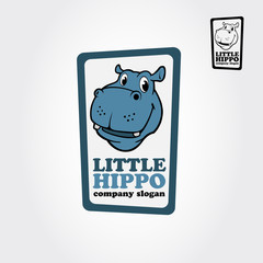 Little Hippo Logo Cartoon Character. Vector illustration of very cute hippo head. Hippopotamus vector logo template.