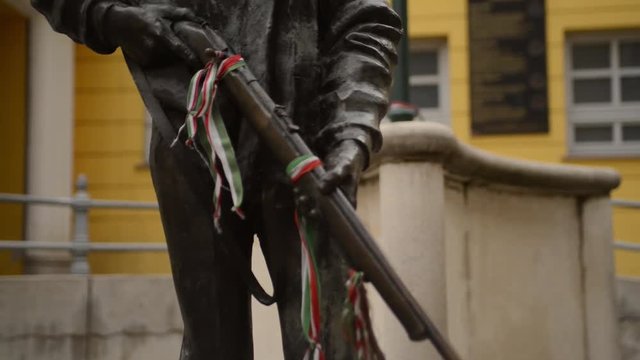 Statue of "Pesti sr&aacute;c" at Corvin Passage, a memorial of the Revolution in 1956, Hungary