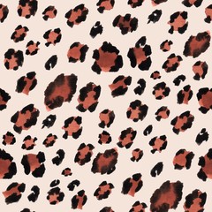 Leopard spots. Watercolor seamless pattern. Animal fur