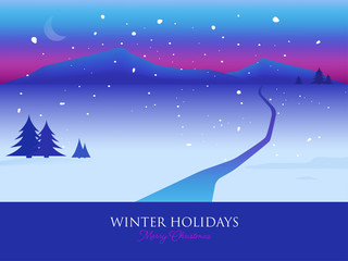 Fototapeta na wymiar Winter and mountain view and snowing background, panorama,landscape. vector illustration flat style.