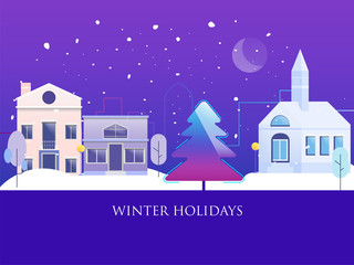 Obraz na płótnie Canvas Winter town and snowing background, panorama,landscape,cityscape. vector illustration flat style.