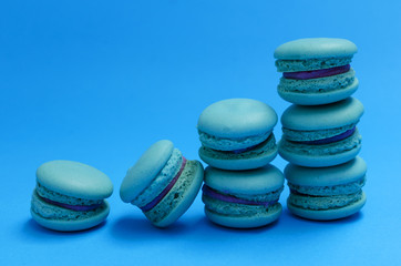Blue mini macaroon dessert stcak for food backgrounds concept