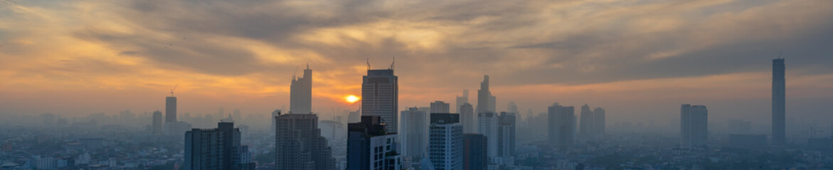 Fototapeta na wymiar scenic of panorama view urban cityscapw on sunset skyline