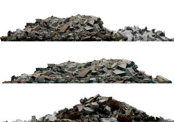 Heaps of rubble and debris isolated on white 3d illustration - obrazy, fototapety, plakaty