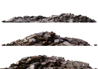 Heaps of rubble and debris isolated on white 3d illustration
