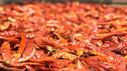 Dried red chillis are preserved by sunlight.