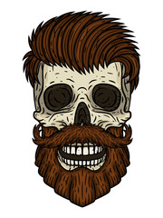 Skull. Bearded skull. Vector illustration of human skull with beard and mustache.