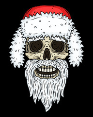 Skull. Santa claus skull. Vector illustration isolated on black background.