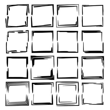 Set of black rectangle empy grunge frames.  Vector illustration.
