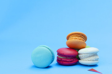 France dessert with mini macaroons cookie macro close up