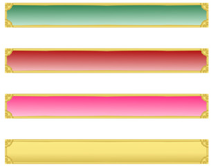 Set of four abstract red pink green Golden colour web banners with designer Golden metallic blossom floral border	