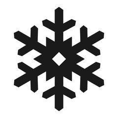 Simple, flat, black silhouette snowflake icon. Isolated on white