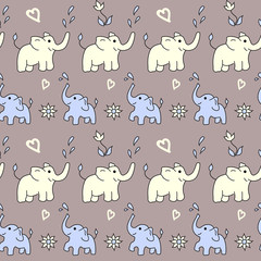Cute baby elephants pattern. Vector simple seamless background for kids.