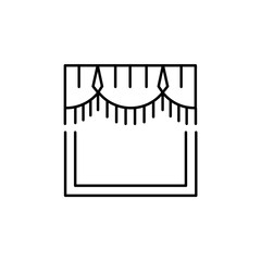 Fabric pelmet. Vector illustration. Line icon of scalloped valance. Element of home & office top window decoration. Front view. Isolated on white background.