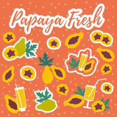Papaya fresh juice patches, badges, stickers.