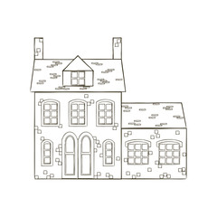 vector contour old traditional historical house town city travel Europe coloring book