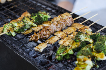 BBQ and grill pork and vegetable 