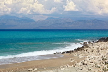 A beach with a turquoise sea. Greece. Corfu.