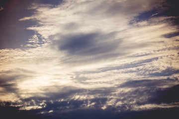 Blue sky with clouds retro