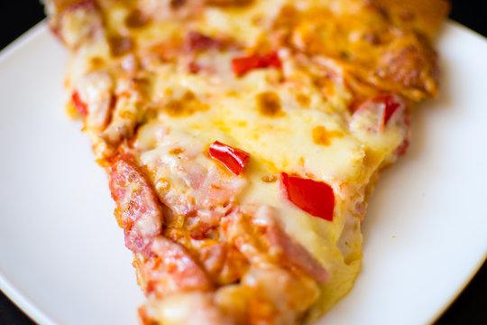 piece of pizza on a plate